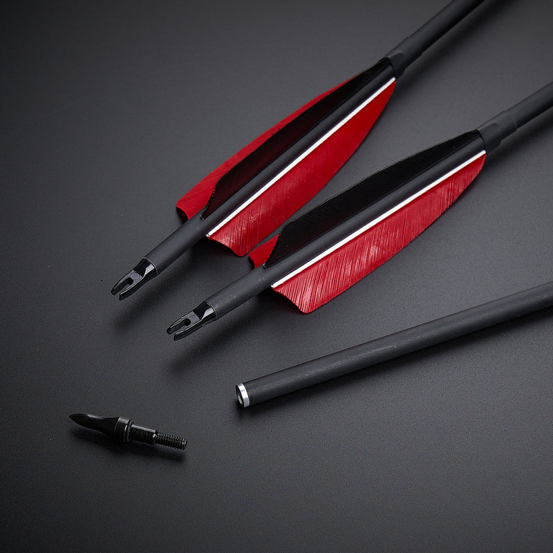 12 Stück Bogenschießen 30,5" Carbonpfeile mit 4 Zoll Truthahnfeder Spine 500