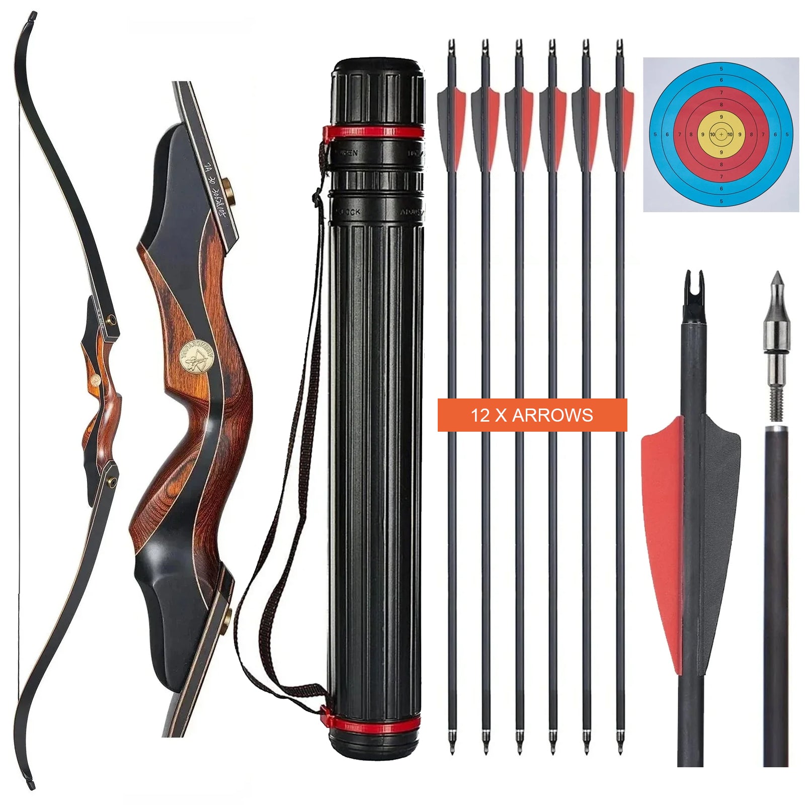 60-Zoll Recurvebogen Takedown – Zuggewicht 30–60 Lbs, Für Rechtshänder, Aus Holz & Glasfaser, Für Anfänger & Fortgeschrittene