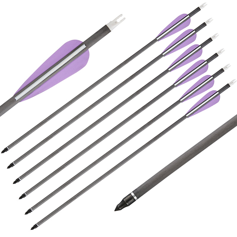 12er-Pack gemischte Carbonpfeile 31" Parabolic Purple Fletched Archery Arrows Spine 350