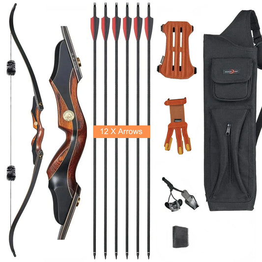 60" Takedown Recurve Bogenschießen Bogen und Pfeile Set Laminierter Jagdbogen 30-50lbs