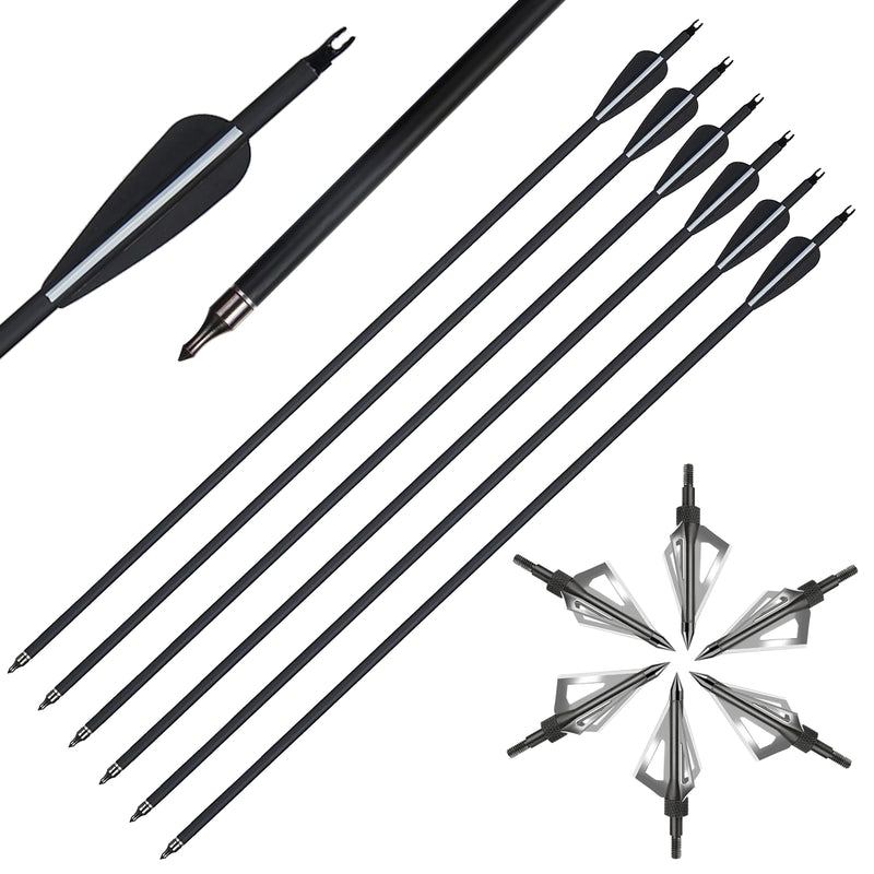 12pcs Bogenschießen Carbon Pfeile und Jagd Broadheads Set