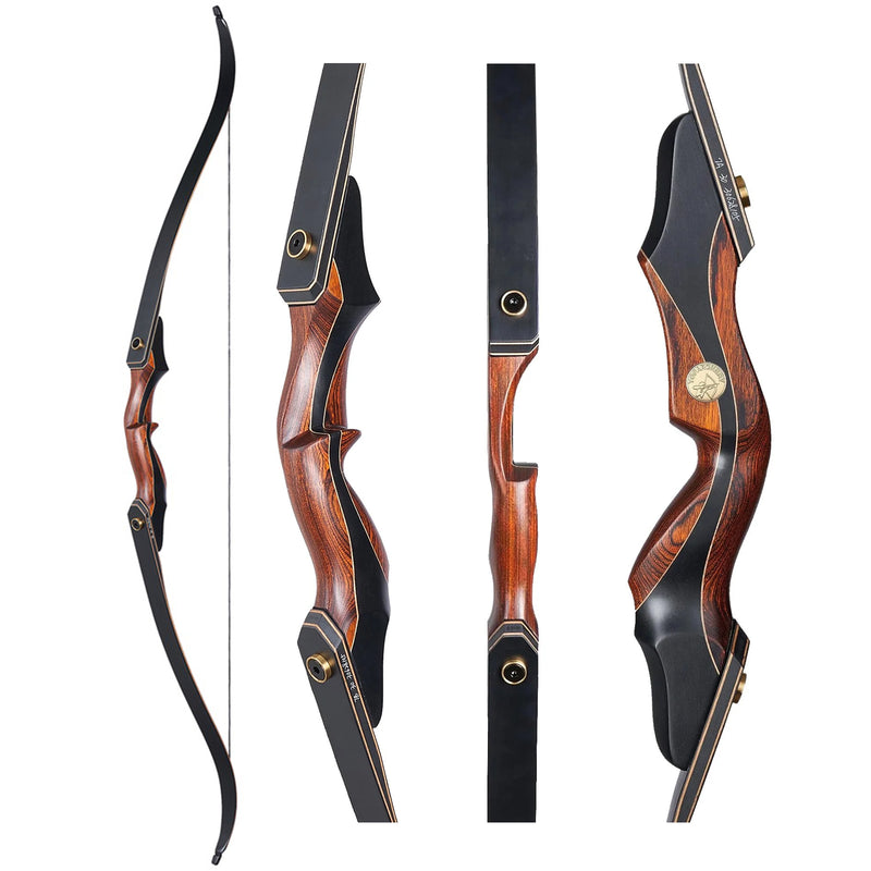 Bogenschießen 60" Take-Down Recurve Bogen und 12 Stück Carbonpfeile Set, Holzlaminierte Jagdbogen 2525/-50lbs.