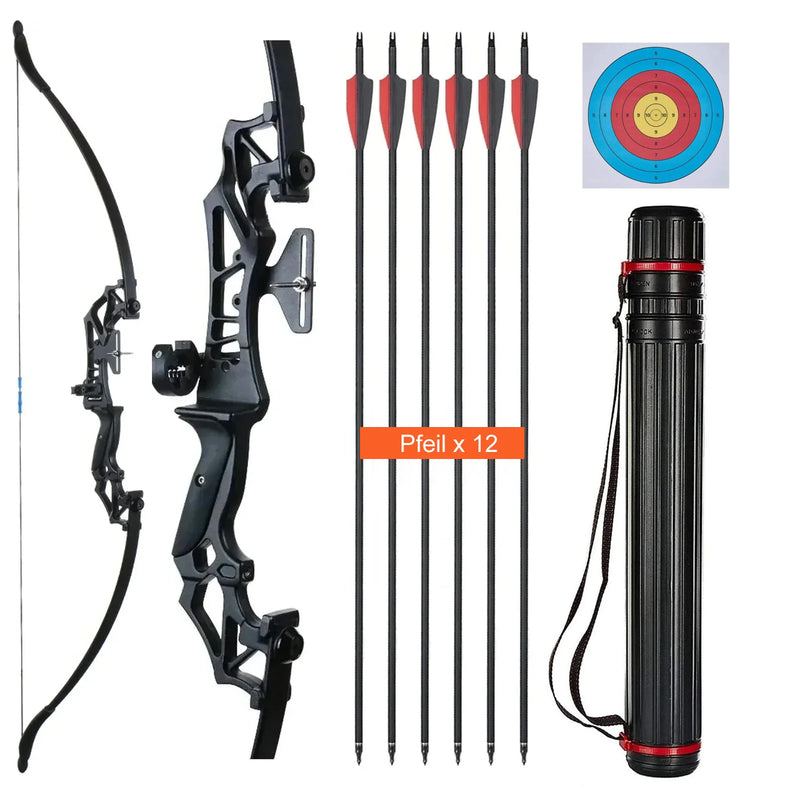 53 Zoll Bogenschießen Takedown Recurve Bogen und Pfeile Set mit Köcher 20/30/40/55lbs