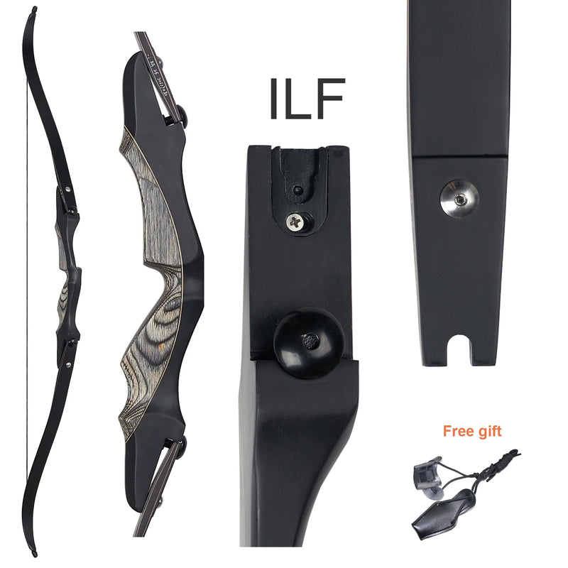 62" Bogenschießen ILF Recurve Bogen Rechtshänder Takedown Hölzerner laminierter Jagdbogen 25-50lbs