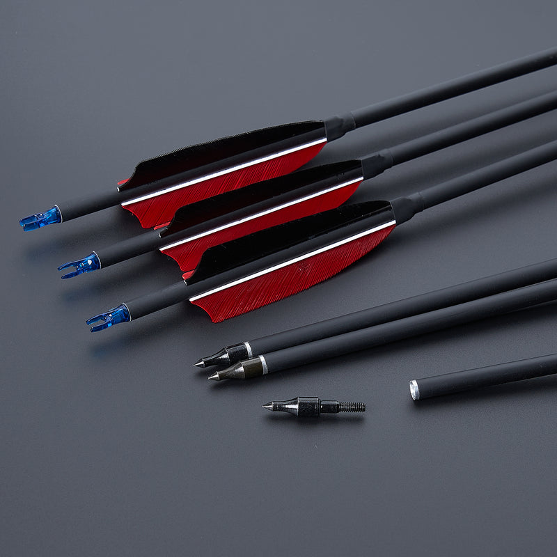 12 Stück 31,5 Zoll Bogenschießen-Feder mit Befiederung, Carbon-Pfeilrücken 500