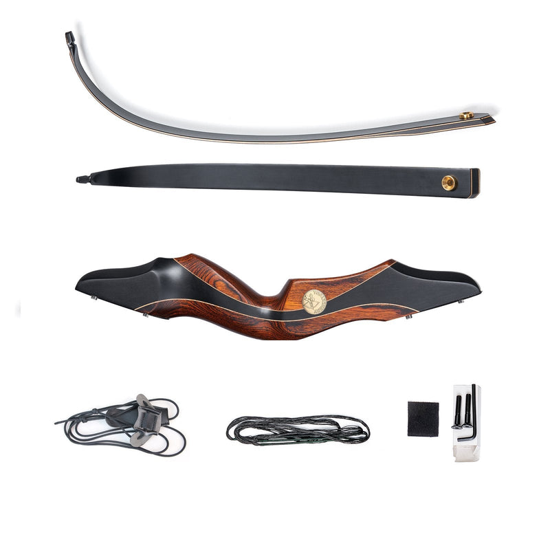 Bogenschießen 60" Take-Down Recurve Bogen und 12 Stück Carbonpfeile Set, Holzlaminierte Jagdbogen 2525/-50lbs.