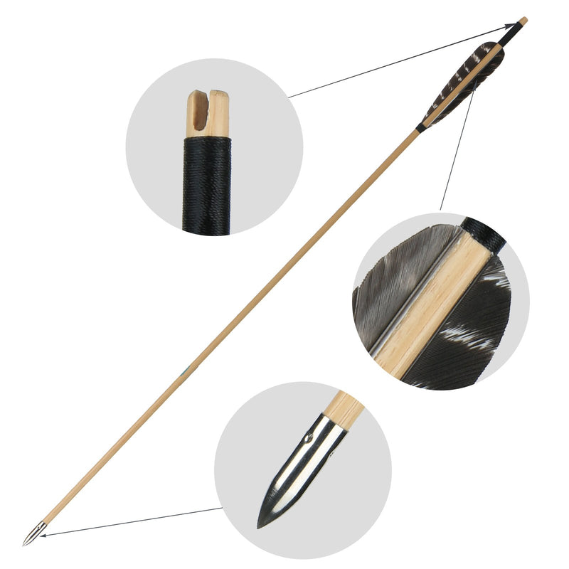 12 Stück traditionelle Holzpfeile natürliche echte Feder Jagdbogenschießen 31,5 "mit Zielpunkten