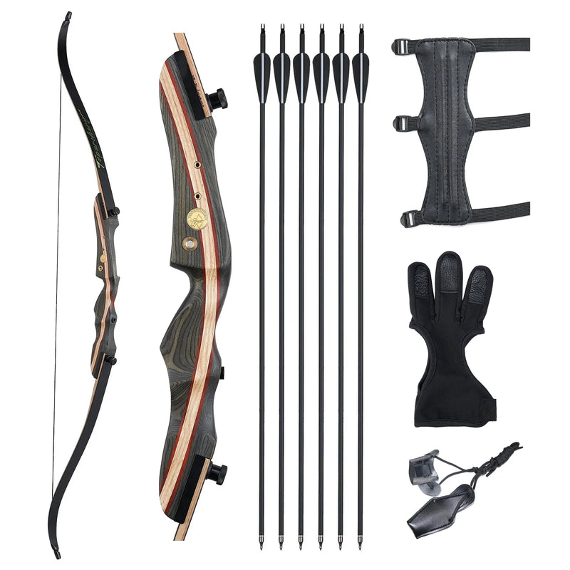 Bogenschießen Holzriser 62" Takedown Recurve Pfeil und Bogen Kit 20-50lbs