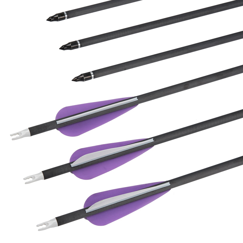 12er-Pack gemischte Carbonpfeile 31" Parabolic Purple Fletched Archery Arrows Spine 350