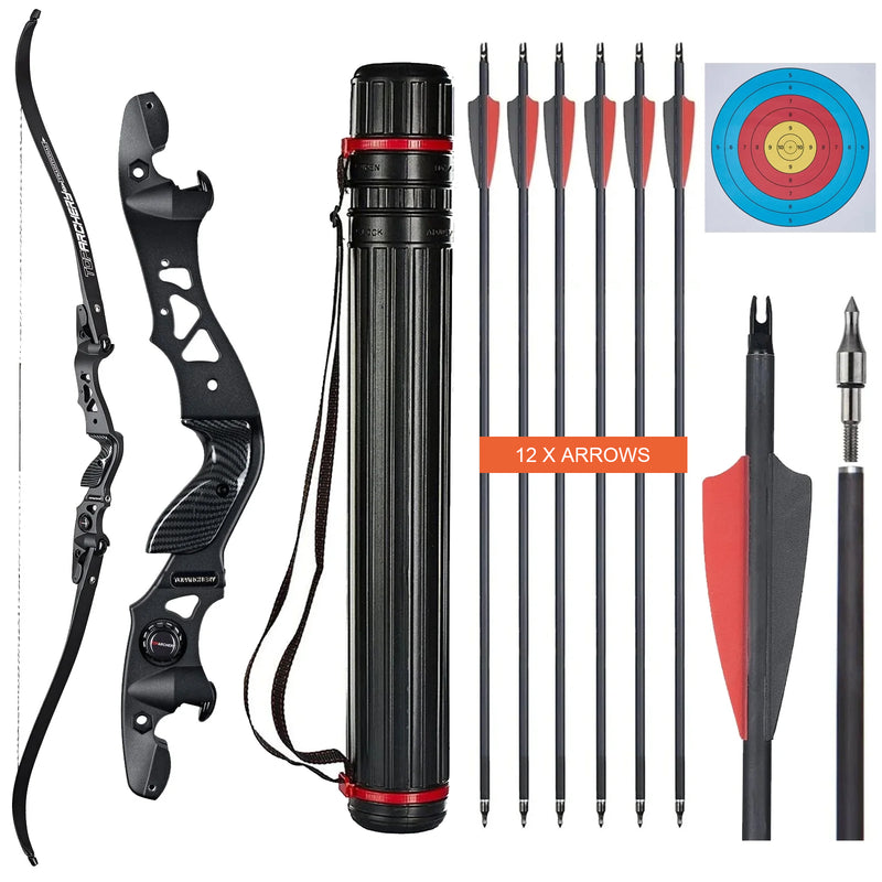 62 Zoll Bogenschießen ILF Recurve Bogen 25-60 Pfund Jagd Bogen Legierung Riser Carbon Pfeile Set