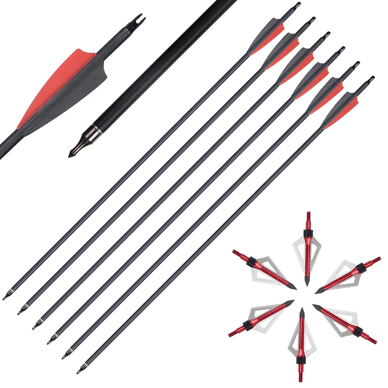 12pcs Bogenschießen Carbon Pfeile und Jagd Broadheads Set