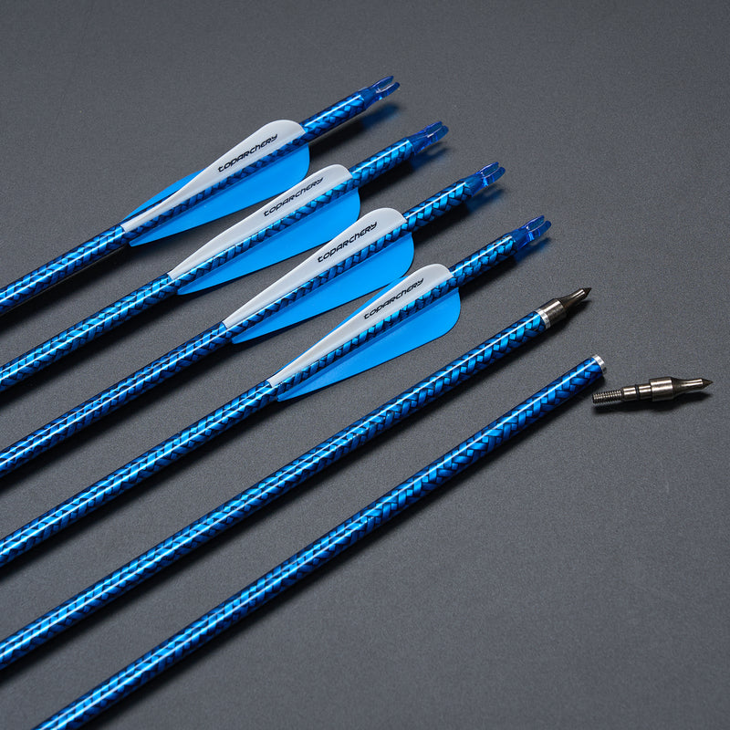 12pcs 30“ Fletched Carbon Pfeile mit austauschbaren Pfeilspitzen