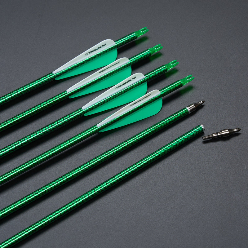 12pcs 30“ Fletched Carbon Pfeile mit austauschbaren Pfeilspitzen