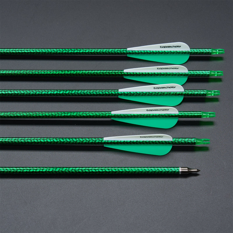 12pcs 30“ Fletched Carbon Pfeile mit austauschbaren Pfeilspitzen