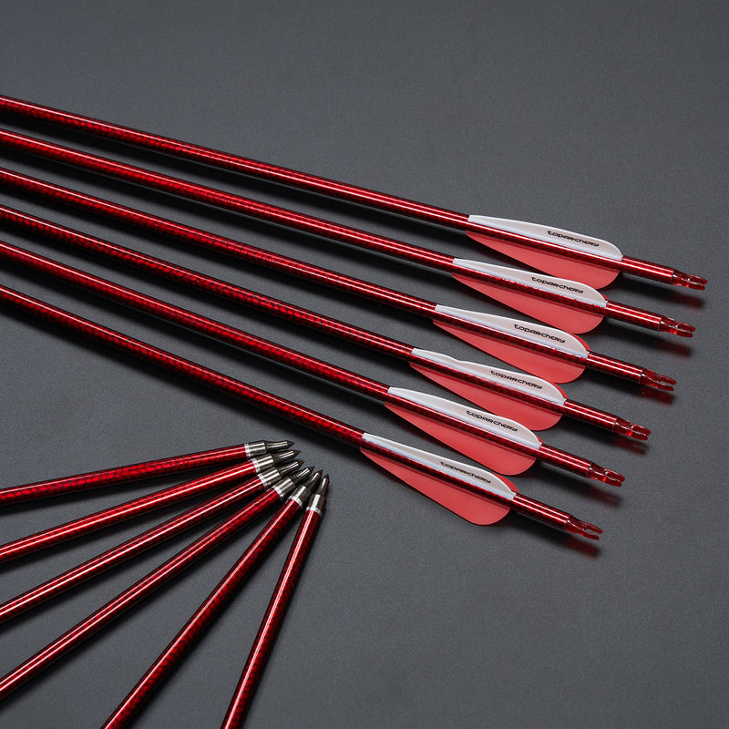 12pcs 30“ Fletched Carbon Pfeile mit austauschbaren Pfeilspitzen