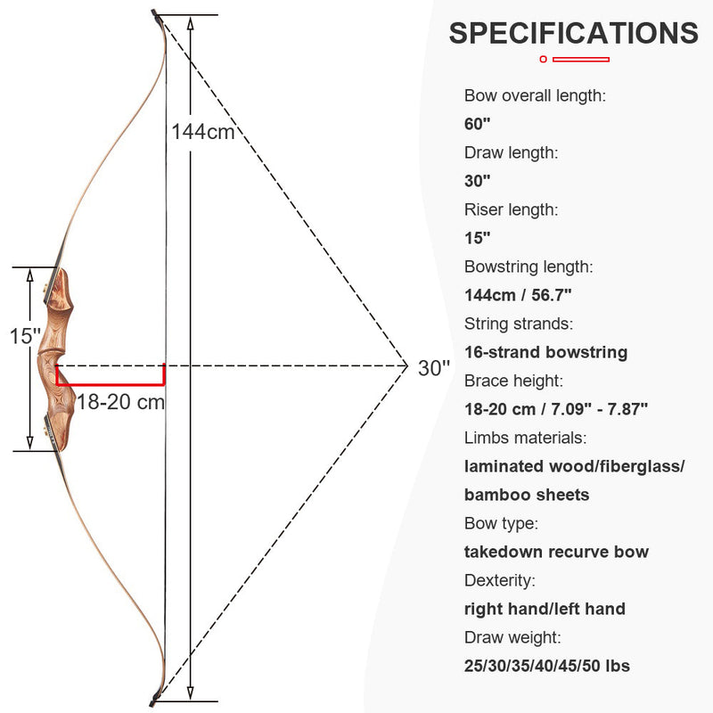 60" Takedown Recurve-Jagdbogen RH 30-50 lbs