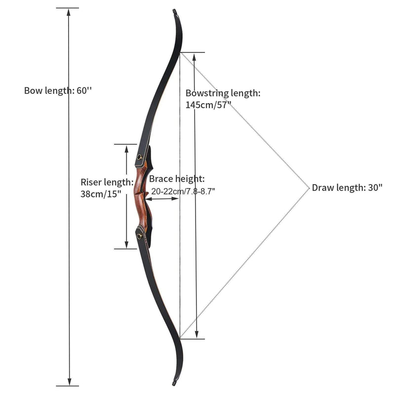 60" Laminierter Takedown Recurvebogen 25-50lbs Mixed Carbonpfeile mit Fingerschutz Armguard Kit