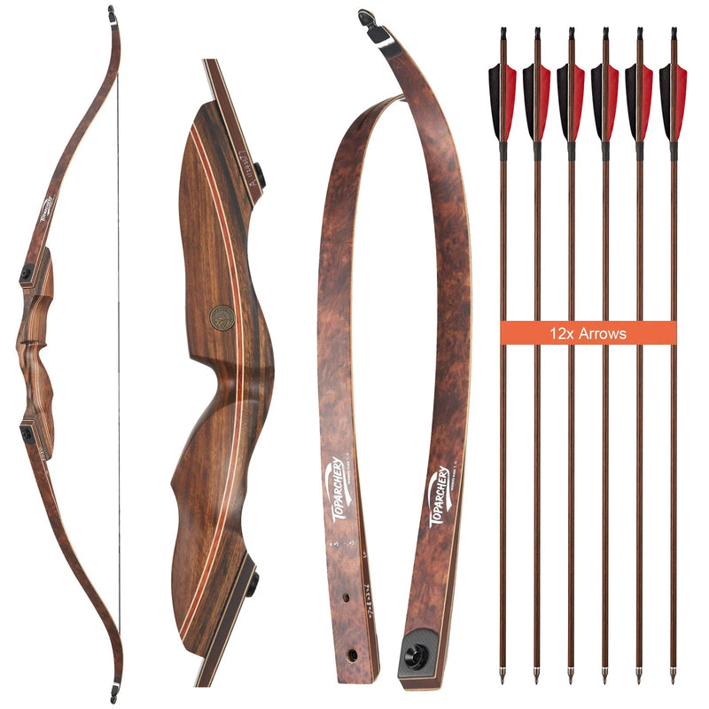 60" Bogenschieß-Jagdbogen RH Holz-Laminierter Recurve-Bogen mit Pfeil-Set 20-60 lbs