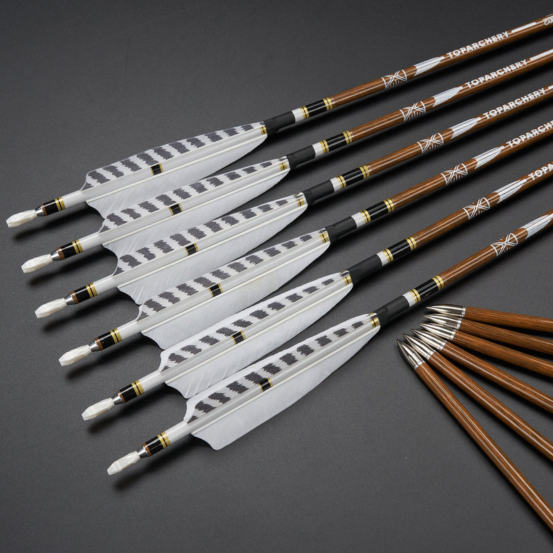 12 Stück 31 Zoll Carbonpfeile Naturfedern Spine 300-600