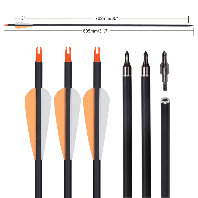 12 Stück 30" befiederte Carbonpfeile für das Bogenschießen