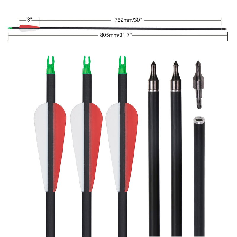 12 Stück 30" befiederte Carbonpfeile für das Bogenschießen