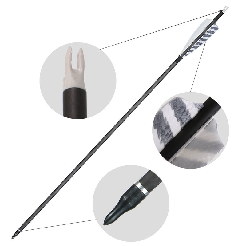 12 Stück 32" Bogenschießen Pfeile aus reinem Carbon, Spine 400