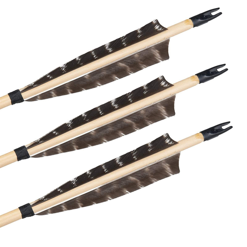 12 Stück Traditionelle Holzpfeile Bogenschießen Natürliche Echte Feder 32" Pfeile mit Jagdzielpunkten