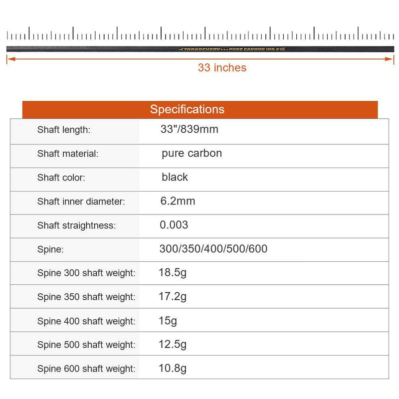 12 Stück Bogenschießen 33" Pure Carbon Pfeilschäfte ID 6,2 mm Geradheit 0,003