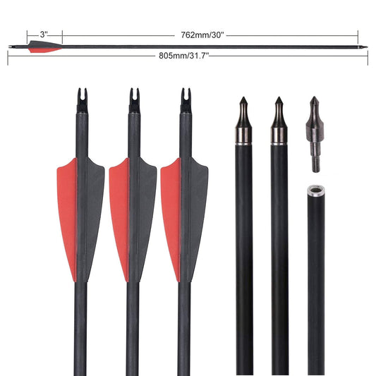 12 Stück Bogenschießen gemischte Carbonpfeile Spine 500 für Recurve Compoundbogen